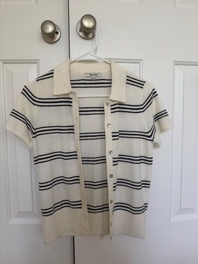 Madewell Cream and Black Striped Short-Sleeve Button-Up Shirt
